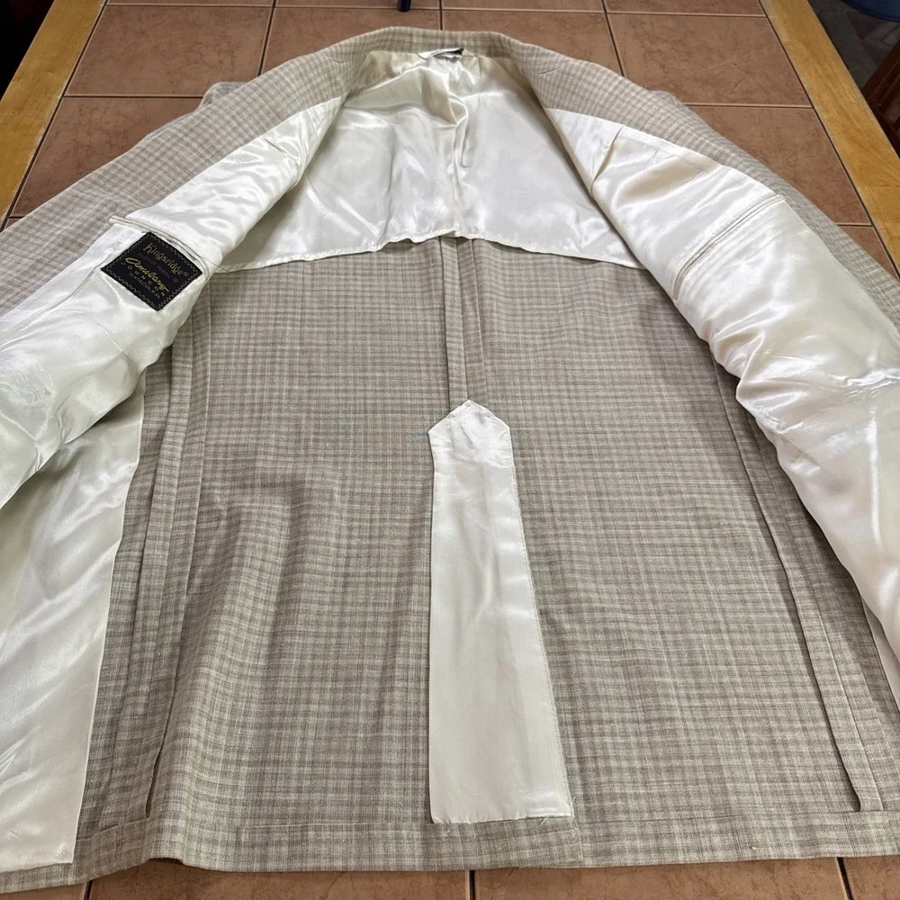 Vtg Kingsridge Beige Plaid Lightweight Sport Coat Blazer Jacket USA Made Sz 44R